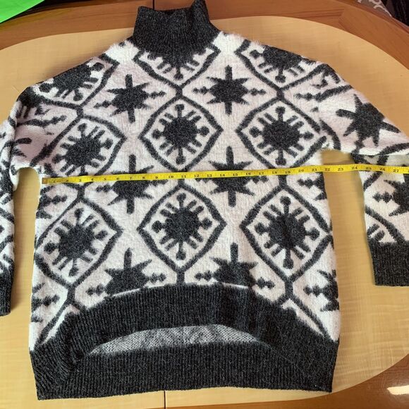 wool sweater aztec geometric tribal western Star high-low white black small 4 6 - Picture 8 of 12